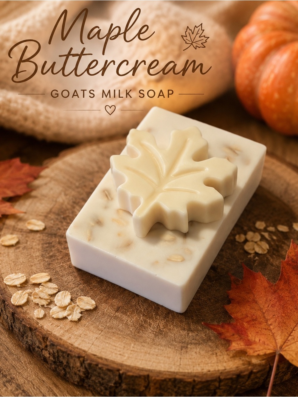 Maple Buttercream Goats milk soap w/ Leaf topper-Handcrafted